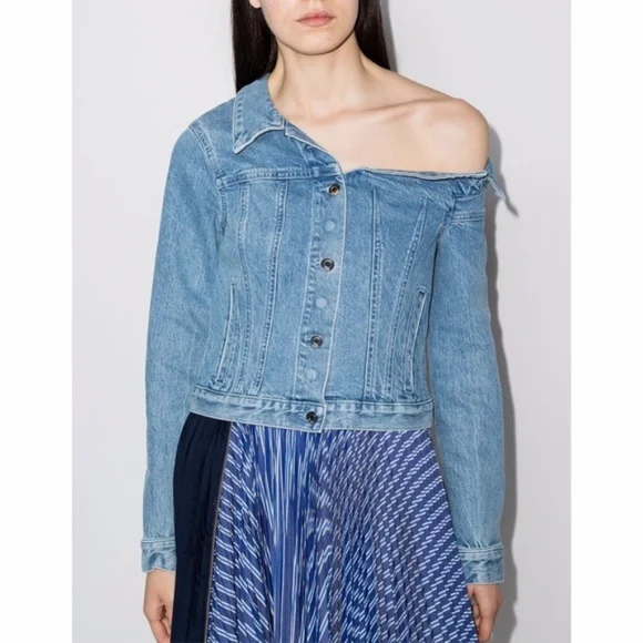 NEW RtA Rebecca One Shoulder Denim Jacket Natural Blue XS